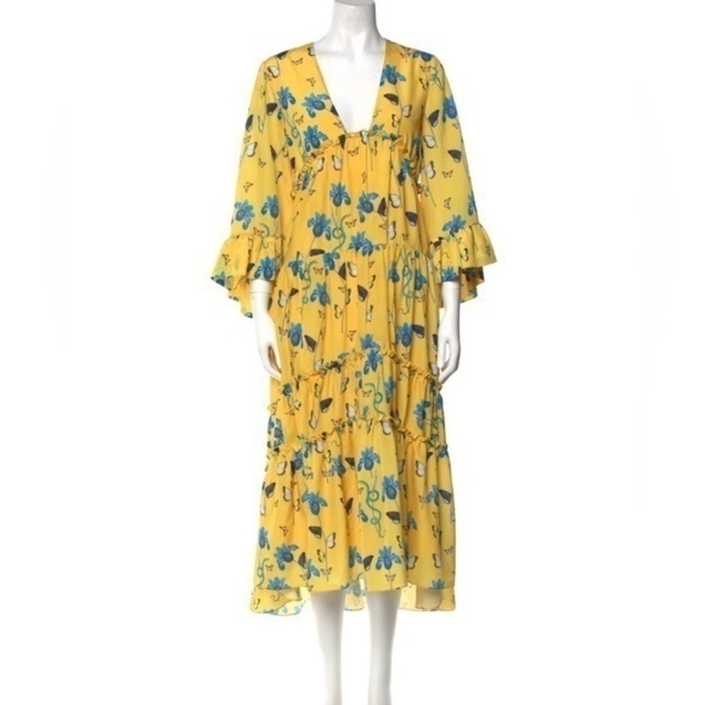 Borgo De Nor Yellow Floral Print Long Midi Dress Sz. 8